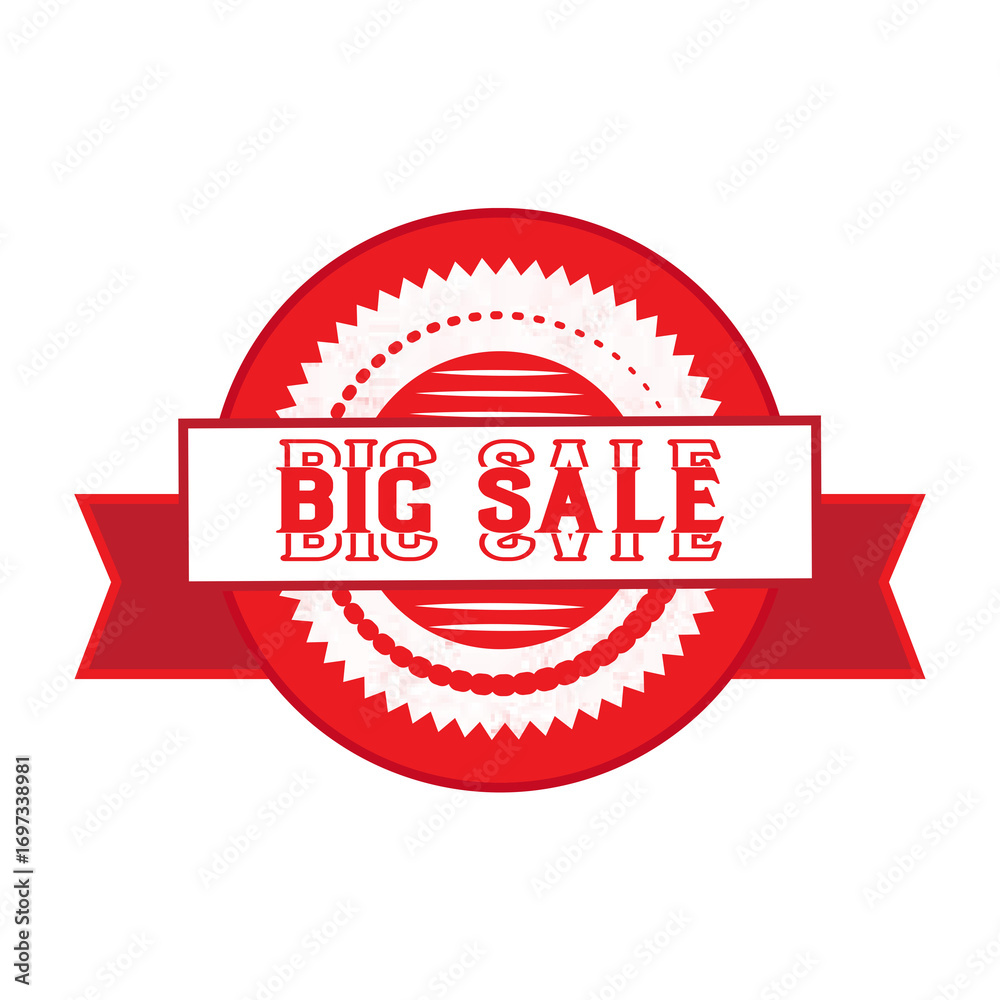 Obraz premium Bold red and white big sale emblem with ribbons on a transparent background.