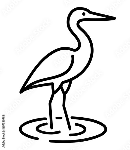 Heron Minimalist Outline Coloring Page for Kids and Adults Printable Easy Art Therapy