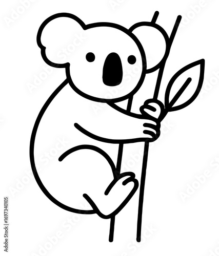 Koala Minimalist Outline Coloring Page for Kids and Adults Printable Easy Art Therapy