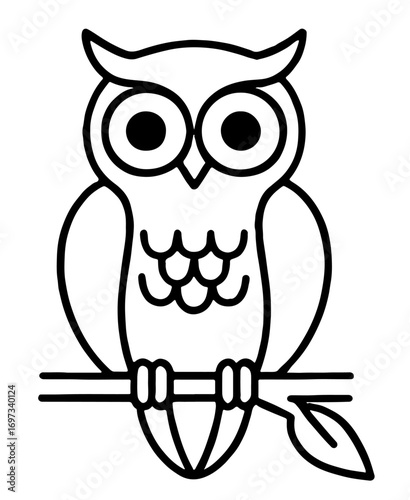 Owl Minimalist Outline Coloring Page for Kids and Adults Printable Easy Art Therapy