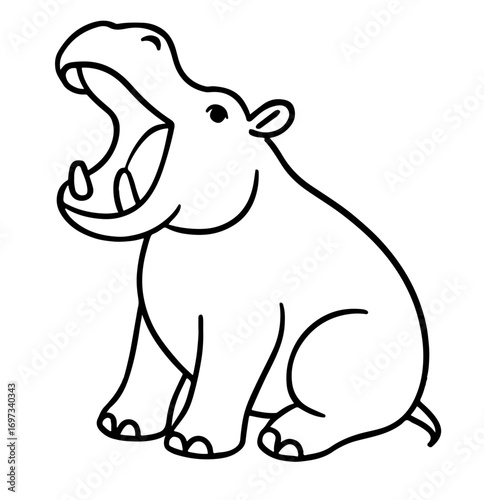 Hippopotamus Minimalist Outline Coloring Page for Kids and Adults Printable Easy Art Therapy