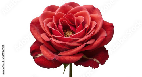 Rich red rose bloom detailed petals close-up floral photography elegant romantic nature beauty captivating transparent background