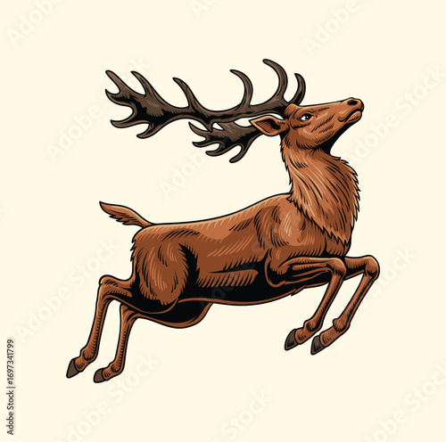 illustration of deer jumping with hand drawing style