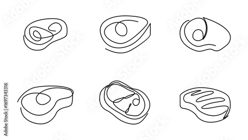 Collection of Steak Cuts Line Art Illustrations