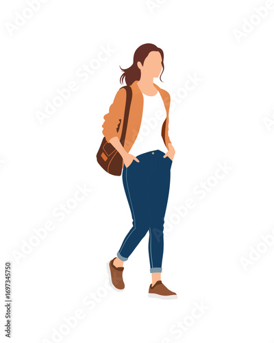 Flat vector people and illustration, woman with casual outfit