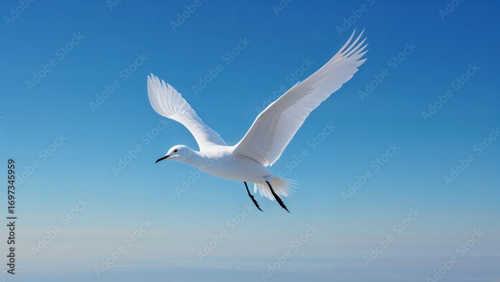 Fototapeta premium White Seagull in Flight Against a Blue Sky