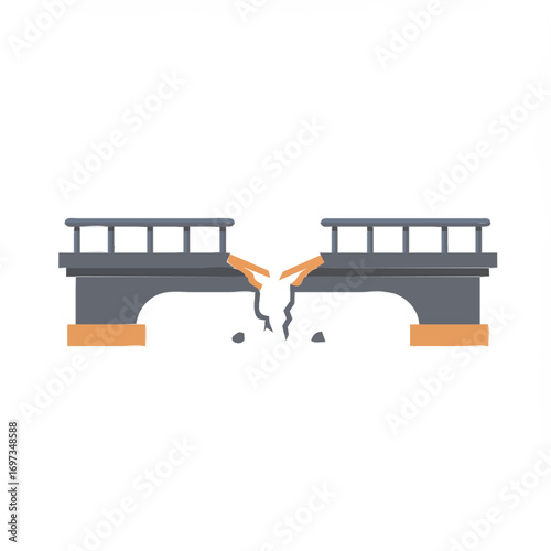 Broken Bridge Illustration: Disaster, Destruction, Failure, Collapse, Risk Concept