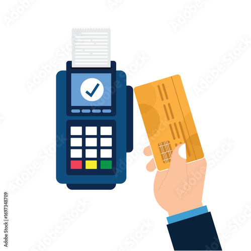 Payment terminal and hand with credit card concept