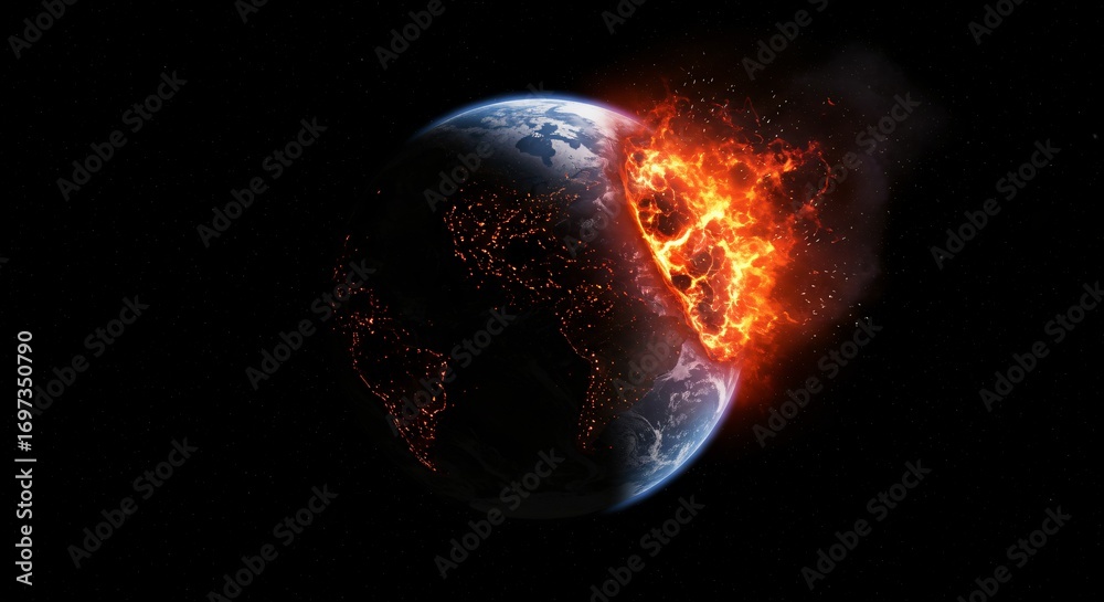 Fototapeta premium Planet on Fire: The Fiery Demise of Earth