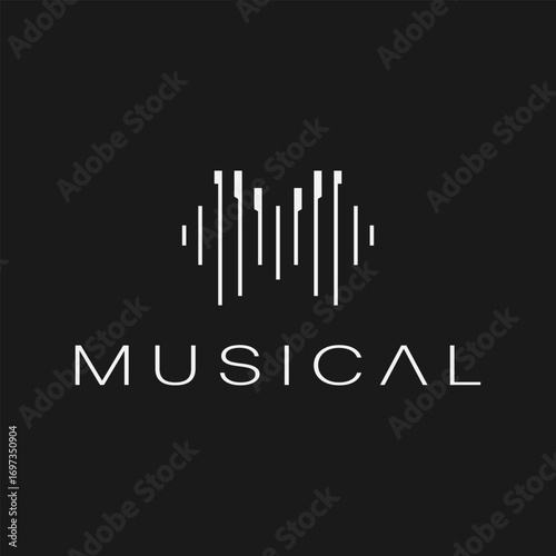 Modern music logo with a sound wave forming the letter M. Minimal vector icon for a record studio, audio app, or podcast brand identity.