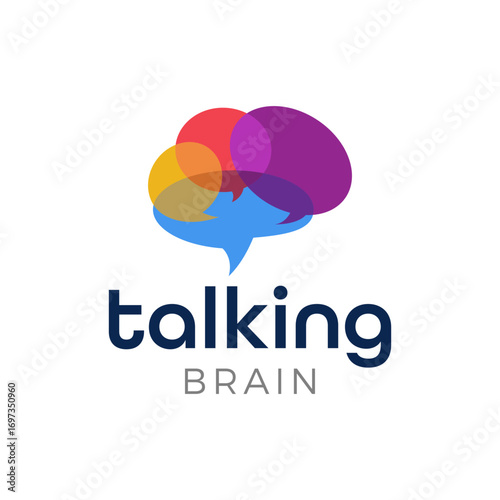 Talking brain logo design concept. Vector icon for technology, communication, and psychology. Abstract, modern, creative symbol for business branding