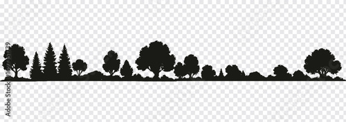Forest, park, alley. Landscape of isolated trees. Silhouette vector. Tree icon set. Perfect for nature, environment, outdoor landscape, eco design, conservation,and minimalist logo or symbol use.EPS10