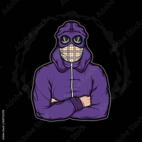 man ultras hooligan football in a mask sticker vector design