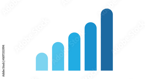 Blue bar chart icon showing progressive growth and success.