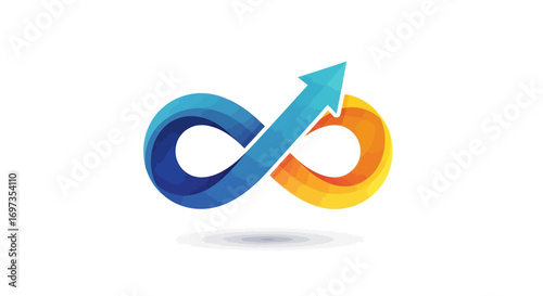 Colorful gradient infinity loop with a rising arrow icon.