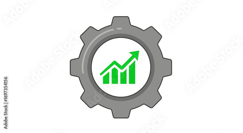 Gear icon with a green growth chart representing business progress and success.