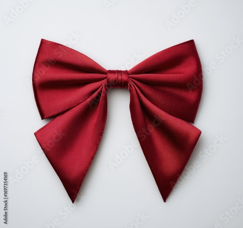Shiny, folded dark red bow isolated on white. Center knot and hanging loops