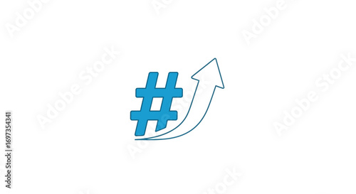 Hashtag symbol with upward arrow representing growth and trending topics.
