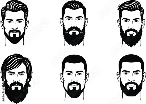 Diverse collection of stylish male beard styles presented as graphic illustrations