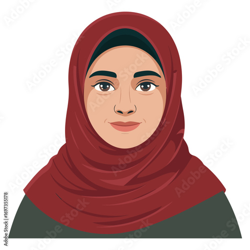 Muslim woman portrait, Social Media Avatar flat vector