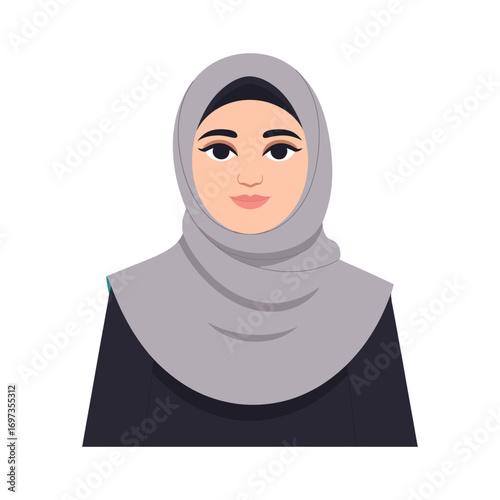 Muslim woman portrait, Social Media Avatar flat vector