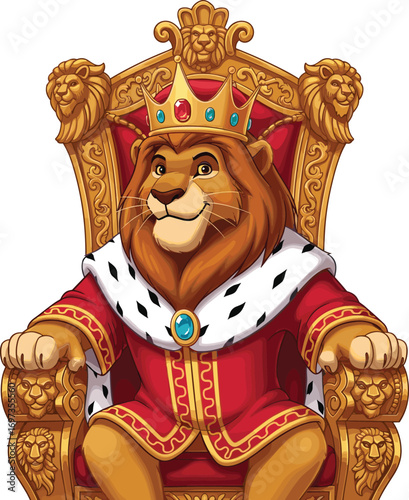Majestic lion king sitting on ornate golden throne
