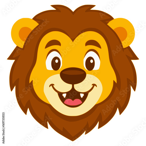cute happy lion face emoji expression flat color vector illustration template design