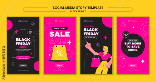 Black Friday Sale Event Social Media Stories Illustration in Flat Cartoon Templates Background