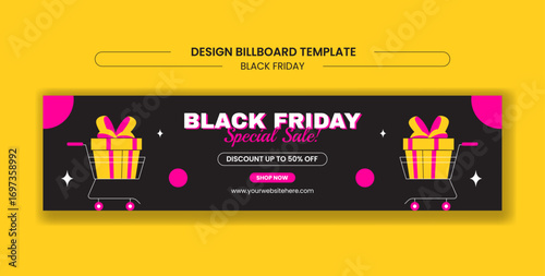 Black Friday Sale Event Advertisement Billboard in Flat Cartoon Background Illustration