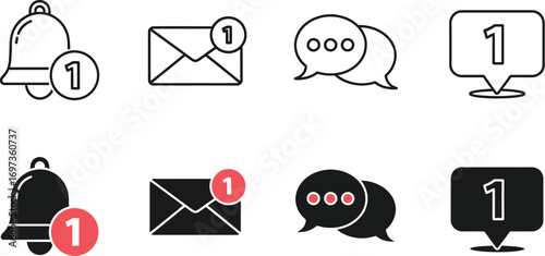 Collection of notification icons for new messages, alerts, and communication updates.