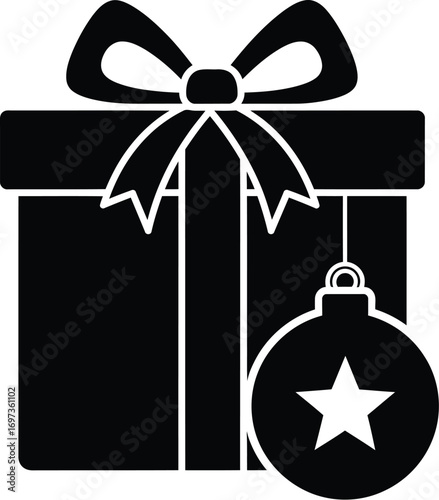 Festive gift box with a sparkling star ornament, perfect for holiday celebrations