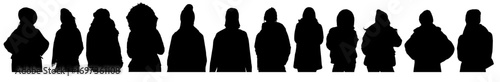 vector illustration of people in autumn fashion warm winter wear silhouette