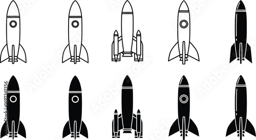 Collection of diverse rocket icons representing space exploration and future technology