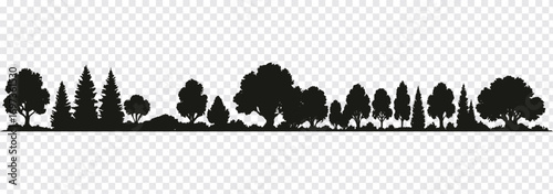 Forest, park, alley. Landscape of isolated trees. Silhouette vector. Tree icon set. Perfect for nature, environment, outdoor landscape, eco design, conservation,and minimalist logo or symbol use.EPS10