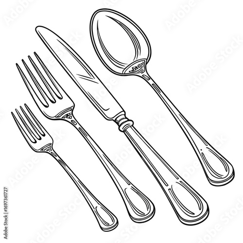 Elegant Silverware Set Fork, Knife, Spoon Illustration