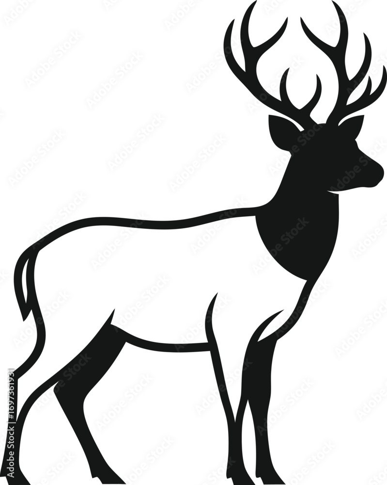 Obraz premium Majestic stag with impressive antlers stands proudly against a clean white background.