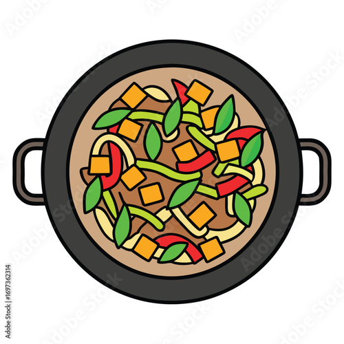Delicious Stir-Fry in a Wok Asian Cuisine Illustration