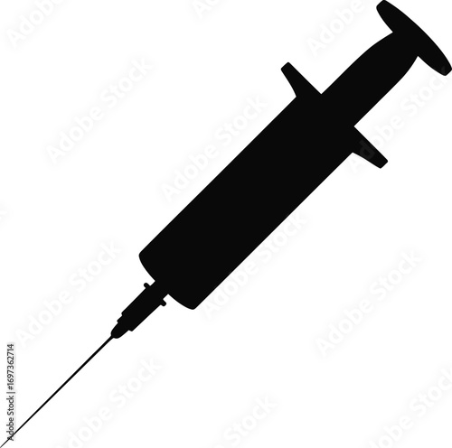 Black syringe with sharp needle medical injection