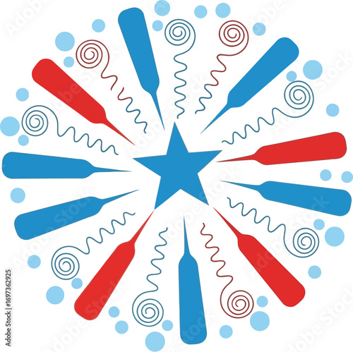 Explosion of patriotic colors with star and festive bursts
