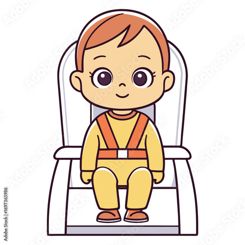 Adorable baby safely secured in a high chair, ready for mealtime