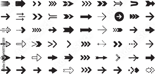Collection of diverse directional arrow icons for navigation and signage purposes