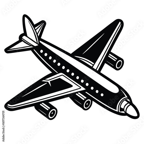 Airplane Illustration with a Jet Engine and Striped Body