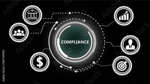 A Compliance button on a futuristic .Business, Technology and network concept. successful business concept on black background with alpha channel. 4k video animation