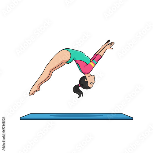 Flat Vector Illustration of a Gymnast Performing a Flip
