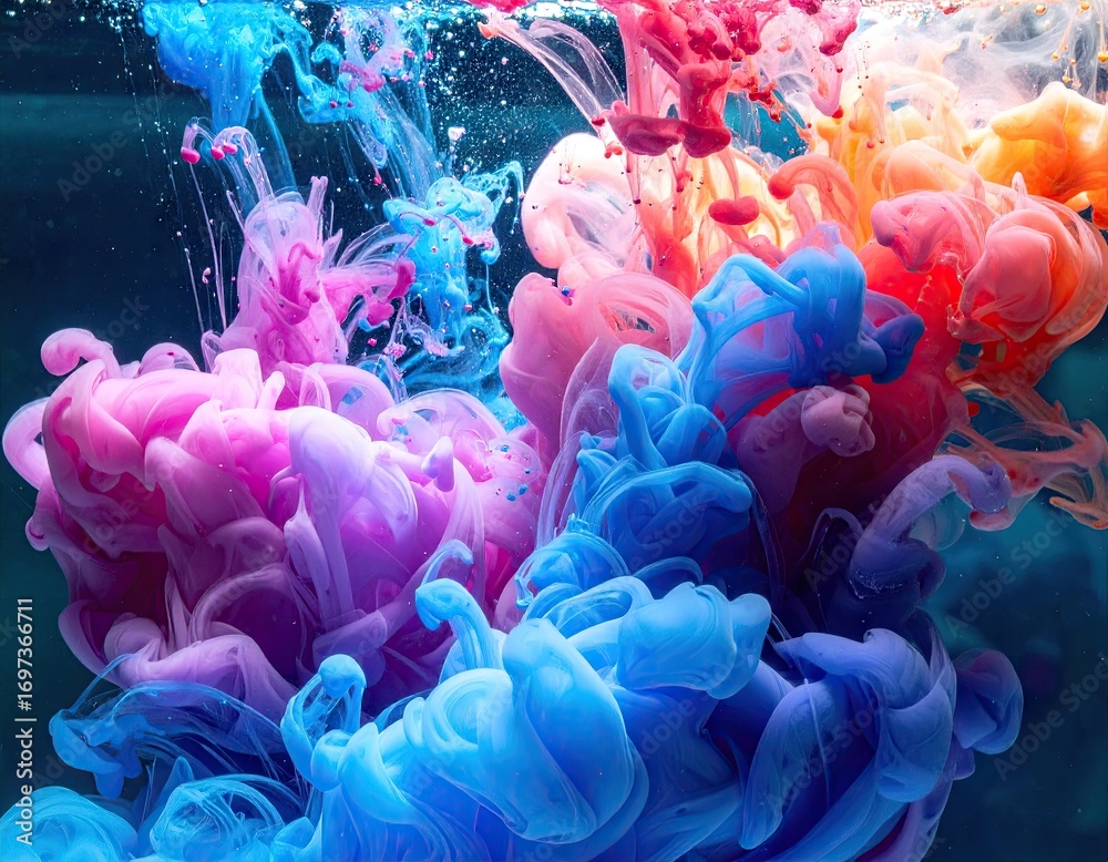Obraz premium Colorful Ink Clouds Swirling in Water