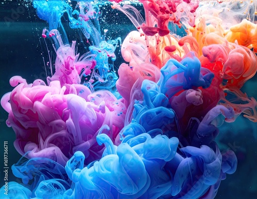Colorful Ink Clouds Swirling in Water