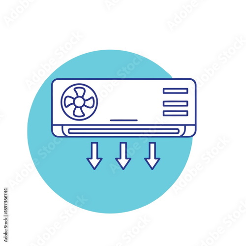 Line art illustration of a wall-mounted air conditioner, showing air vents.