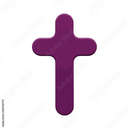 A simple purple Christian cross icon with soft, rounded edges, isolated on a clean white background.