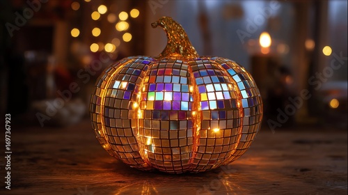 Halloween Disco Ball Shaped Like A Pumpkin
