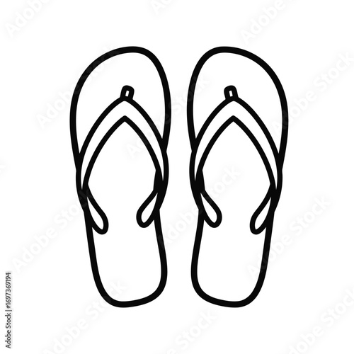 A simple black and white line drawing of a pair of flip-flops, a type of sandal.